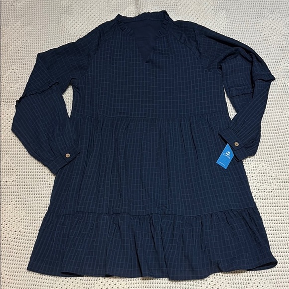 Cupshe Grid Print Navy Ruffled Mini Dress size L - Picture 2 of 14